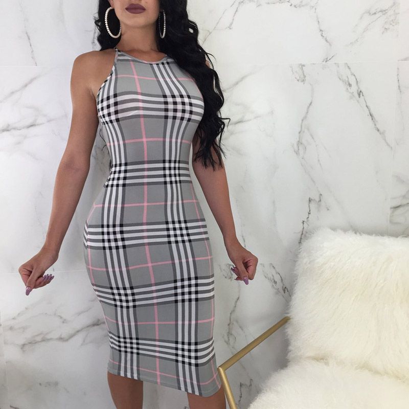 Compra 2019 New Fashion Summer Mujeres Vestido Verano O Cuello Sin Mangas  Plaid Fiesta Trabajo Diseñador De Negocios Vestidos Ropa Barato | Entrega  Rápida Y Calidad | Es.Dhgate