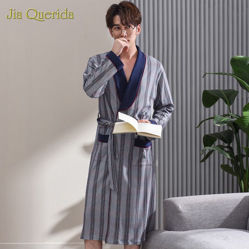 SportsX Mens Plaid Oversized 100/% Cotton Long-Sleeve Kimono Robe