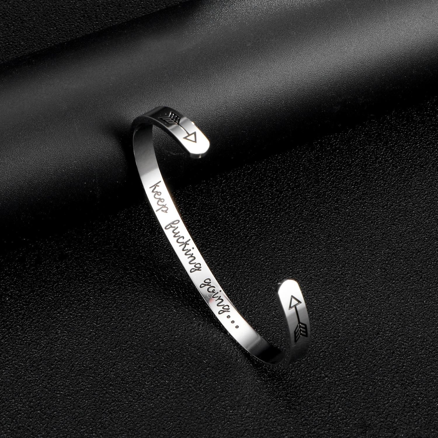 2019 Beichong Inspirational Gifts Bracelet Cuff Bangle Women Mantra Quote Engraved Stainless Steel Silver Keep Fucking Going Bracelet From 2019 Beichong Inspirational Gifts Bracelet Cuff Bangle Women Mantra Quote Engraved Stainless Steel Silver Keep Fucking Going Bracelet From