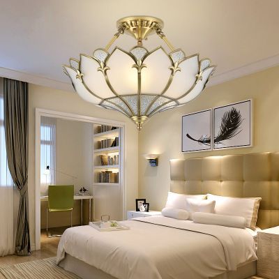 2020 Copper Semi Chandelier European Living Room Lighting Romantic Warm Bedroom Room Restaurant American Semi Ceiling Copper Lamp Hanging Pendants