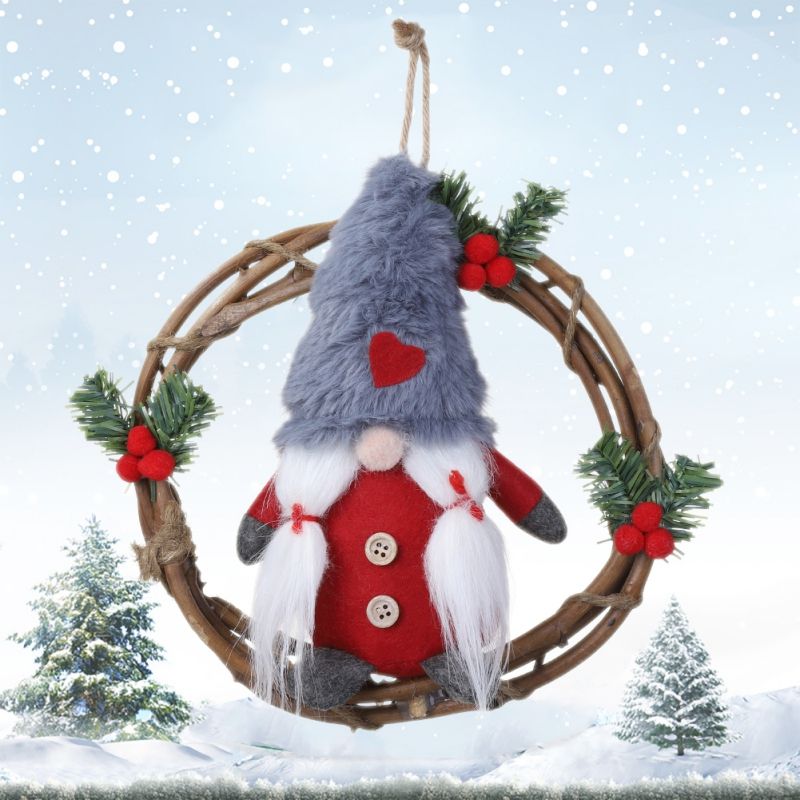 2020 Christmas Garlands Plush Dolls Gnome Rattan Wreath