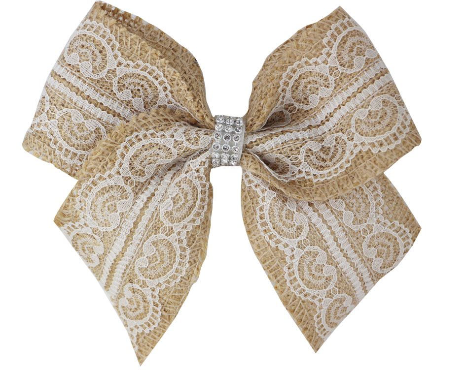 Tailor Made 7inch Hair Bows Elastic Band Vintage Natural Jute