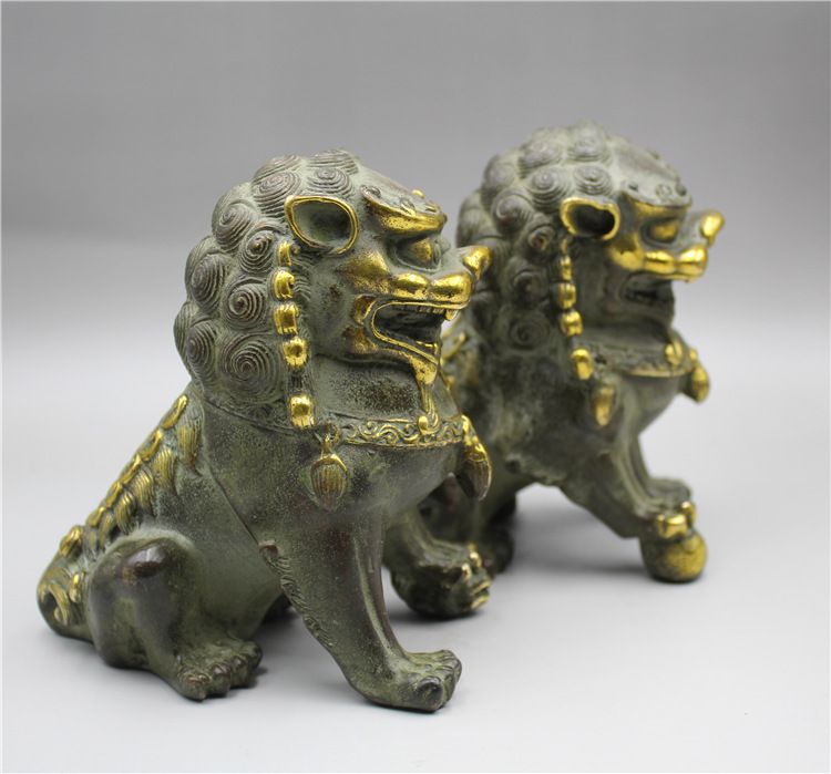 Antique Excellent Chine Old Bronze Sculpté Foo Chien Foo Lion Porte Vieux Knocker