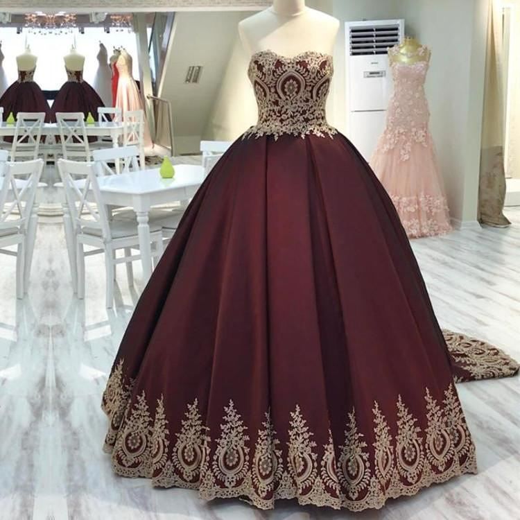 maroon gold dress