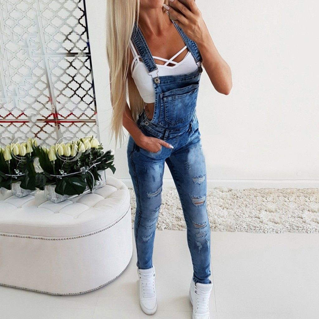 denim tight jumpsuit