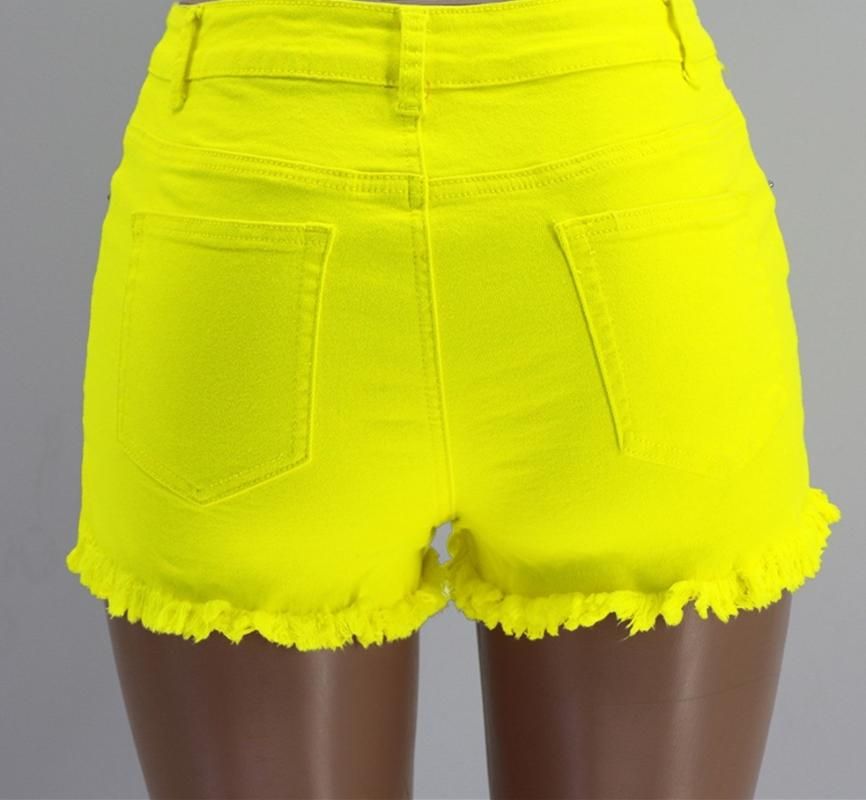 2020 Mutil Color Egirl Women Jeans Shorts Solid Color Fringed