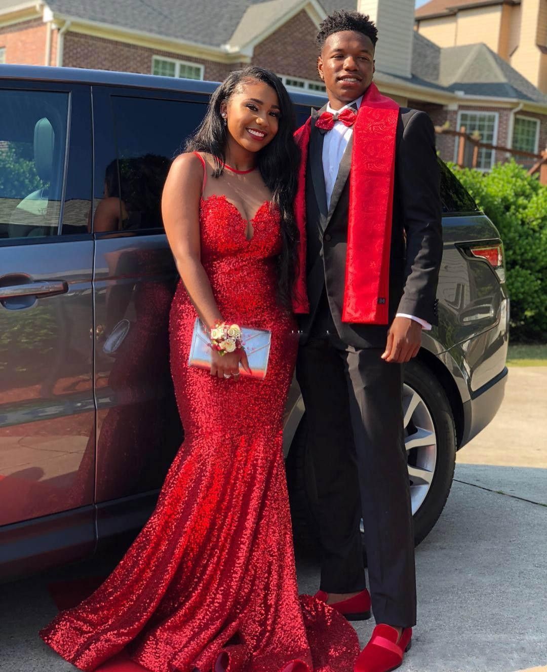 Red Sequined 2K19 Prom Dresses Long 