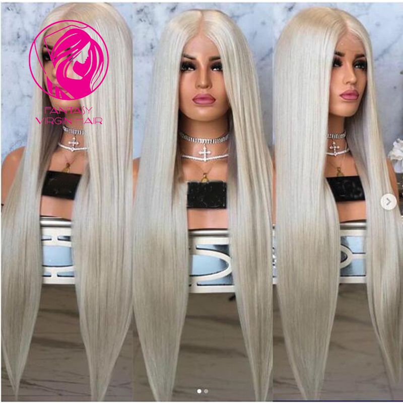 Fantasy Platinum Blonde Silky Sraight Lace Front Human Hair Wigs