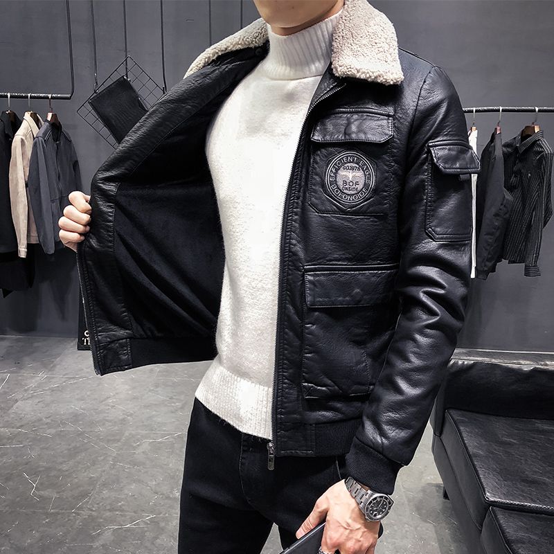 de cuero negro de invierno Moda para hombre Deri Mont Erkek Chaqueta Cuero Hombre