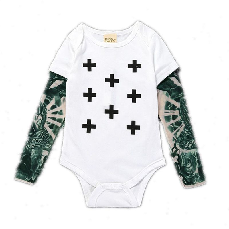 Baby girl tatuagem no pescoço Compre Tatuagem Moda Bebe Rompers Recem Nascido Boy Girl Clothes Cruz Imprimir Manga Comprida O Pescoco Tops Patchwork Romper Cotton Jumpsuit 0 18m De Wanghongmei8888 40 59 Pt Dhgate Com