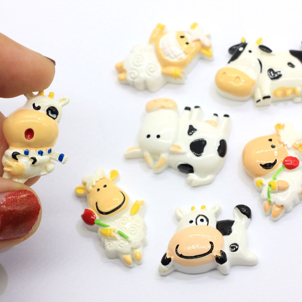 50 PCS/New Kawaii Farm Cow Resin Slime Charms Flatback Dairy Cow Cabochons  3D Farm Animal