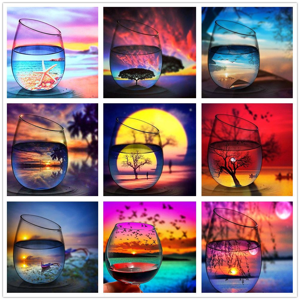 2021 5D Diamond Painting Kits DIY Beach Landscape Cup