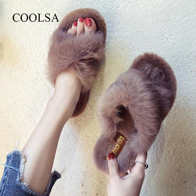 rabbit fur slides
