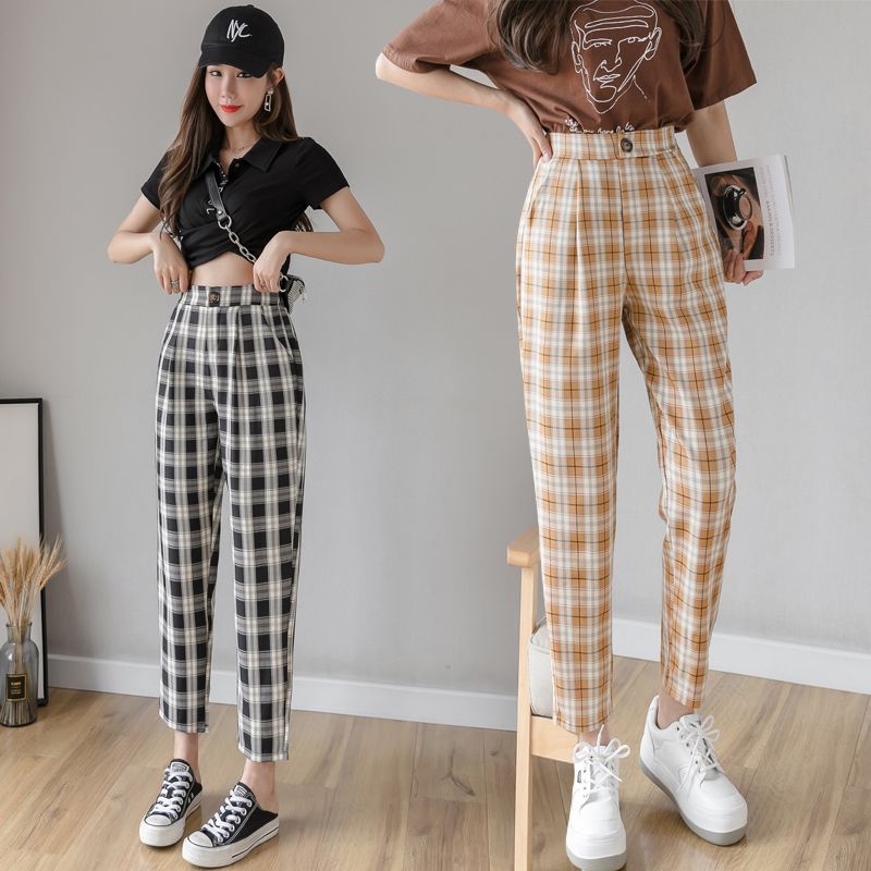 high waisted plaid pants women