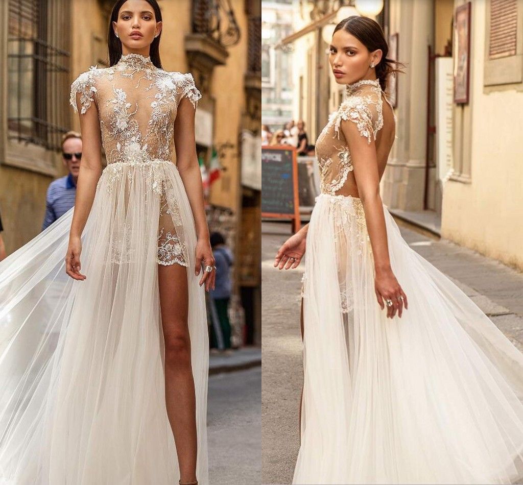 Compra Muse Por Berta Fall 2020 De Boda Vestidos De Cuello Alto De Encaje  Apliques Cap Floral De La Manga De Playa Vestido De Novia Corto Con  Sobrefalda Barato | Entrega Rápida