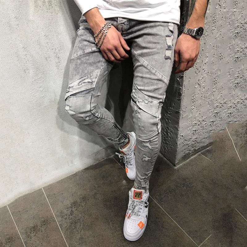 Compra Pantalones Pantalones Para Hombre Del Diseñador 19FW Otoño Pantalones  Vaqueros Grises Del Motorista Calle Hiphop Drapeado Rasgado Lápiz Barato |  Entrega Rápida Y Calidad | Es.Dhgate