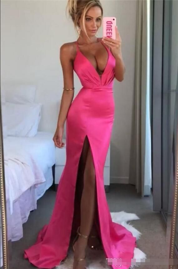 neon pink formal dress