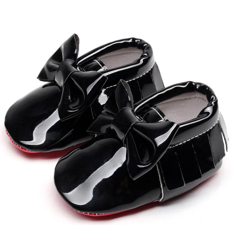2020 Red Bottom Patent PU Leather Tassel Baby Moccasins Big Bowknot