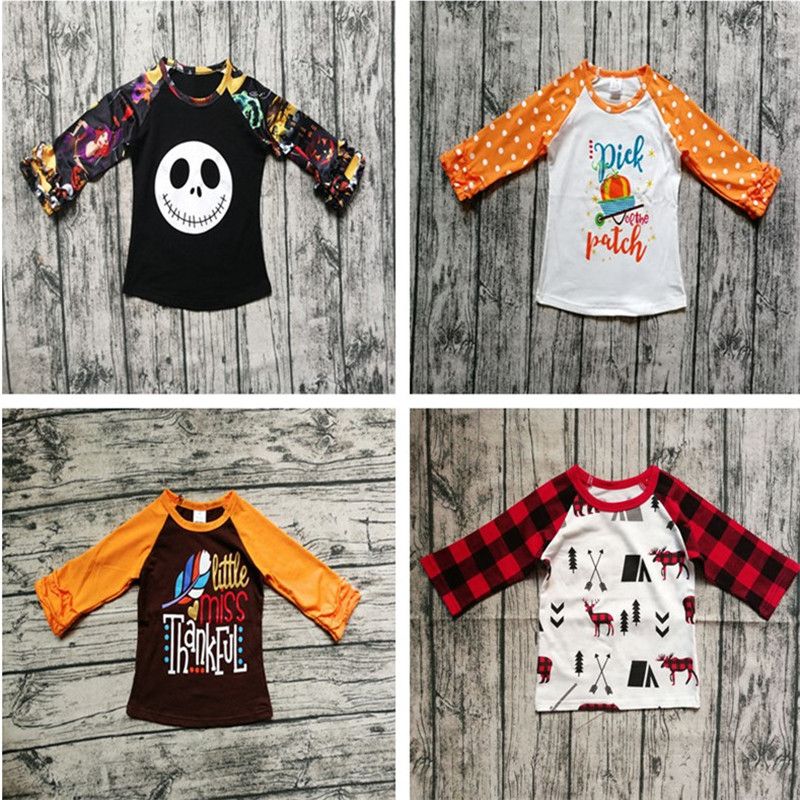 Best And Cheapest T Shirts Halloween Christmas Baby Clothes Kids Girls Ruffled Sleeve T Shirts Toddler Newborn Skull Letter Pumpkin Cotton Raglan Tops Kids Clothing For Sale Dhgate Com