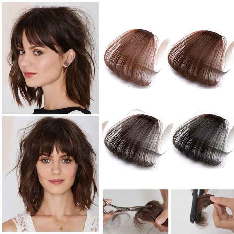 Human Hair Bangs Dark Brown Clip In Bangs Thin Neat Fringe Without
