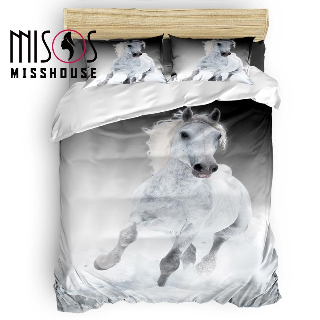 Misshouse White Horse Animal Duvet Cover Set Bed Sheets Comforter Misshouse White Horse Animal Duvet