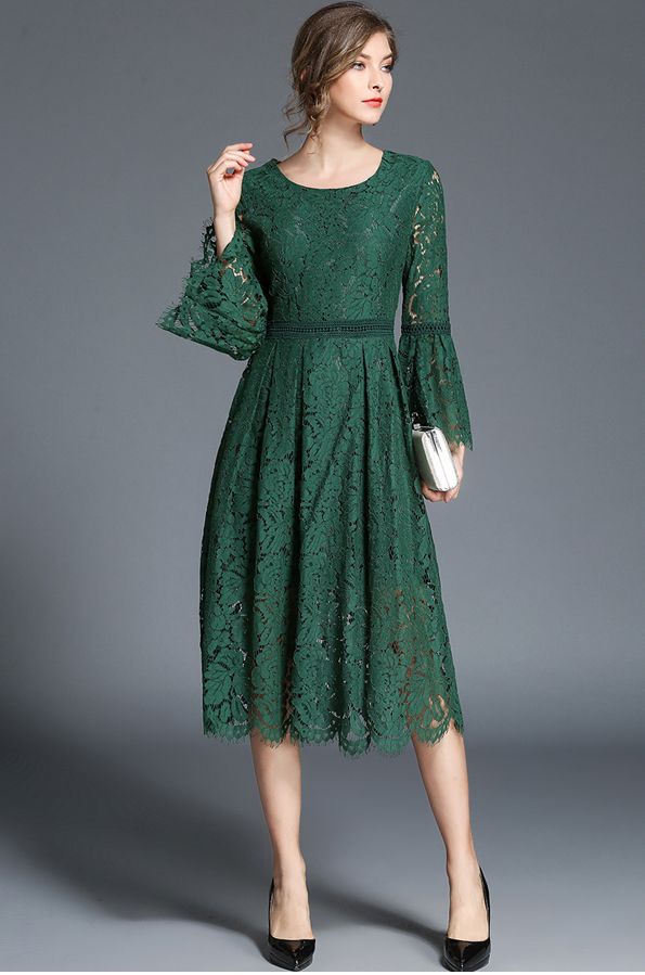 Vestiti Verdi Eleganti.Acquista 2019 Donne Verdi Del Merletto Delle Donne Vestono Le