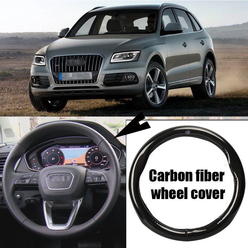For Audi Q5 Car Black Carbon Fiber Leather Steering Wheel Cover Sport