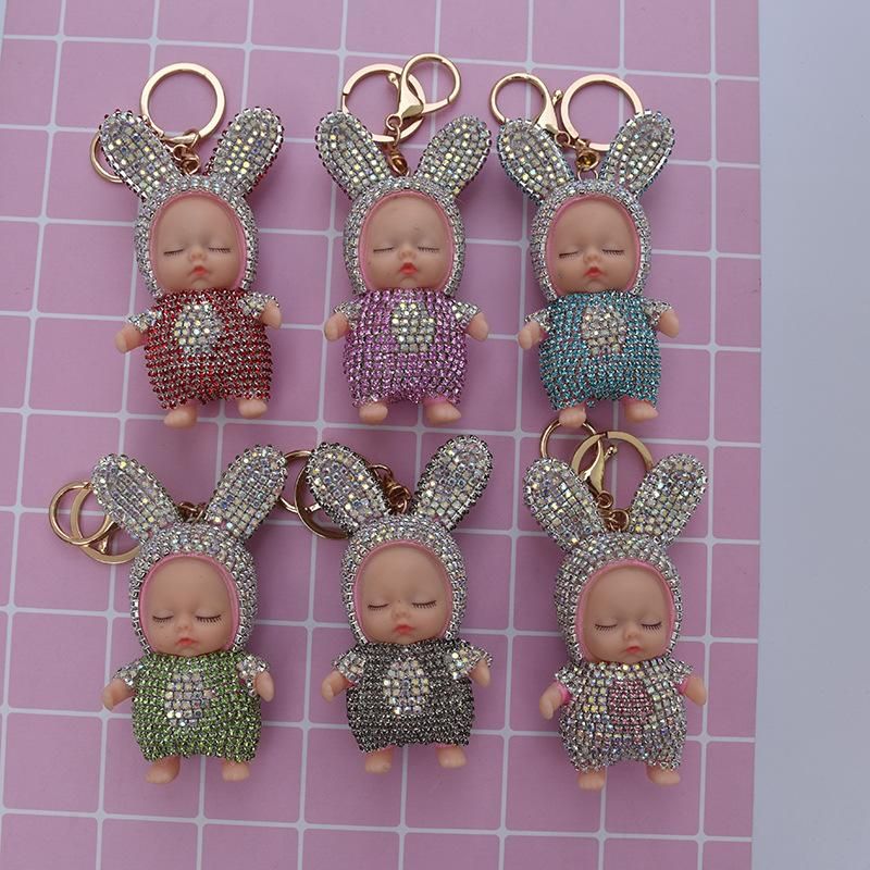 2021 Sleeping Baby Doll Keychain Rhinestone Key Chain Car Keyring Women
