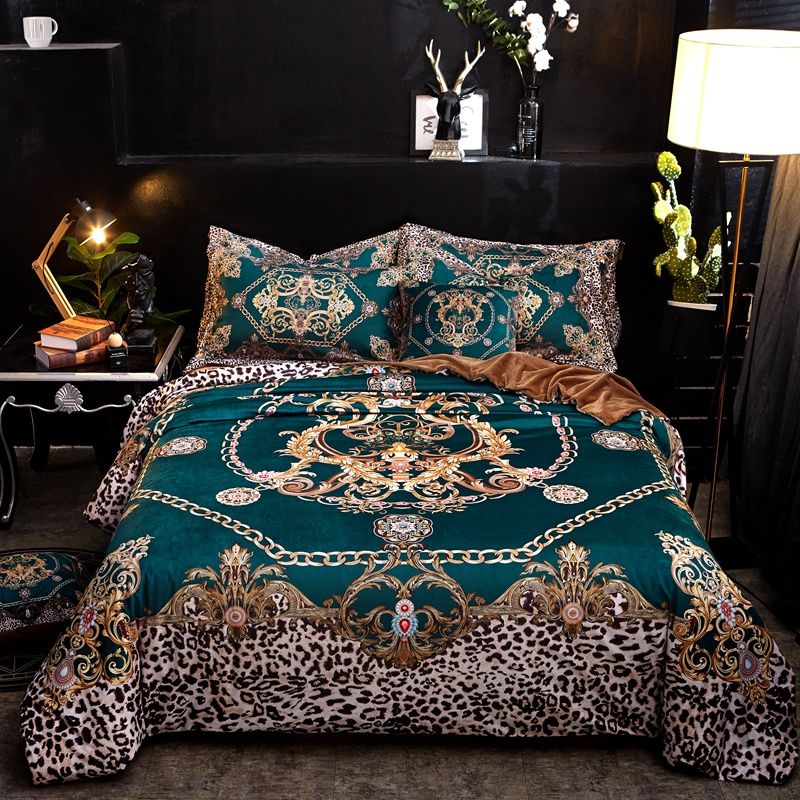Luxury Flannel Classic Leopard Print Bedding Set Winter Warm