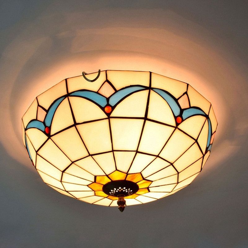 2019 16 Inch Mediterranean Decoration Round Ceiling Light Vintage Led Stained Glass Ceiling Lamp For Living Room Bedroom Bedside Light Fixtures From