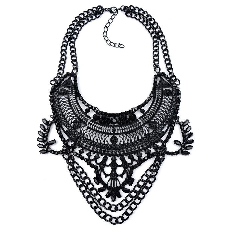 Collares de moda de cristal negro para 2018 nueva llegada collar tribal grande de