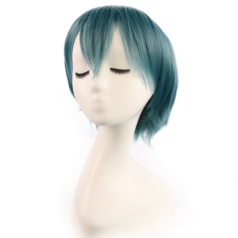 Blue Smoke Anime Wigs Cosplay Colorful Short Curly Hair With 28cm