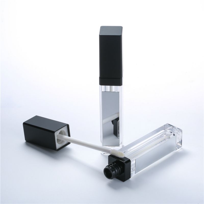 Wholesale LED Black Square Clear Lip Gloss Tube With Mirror Empty Lip