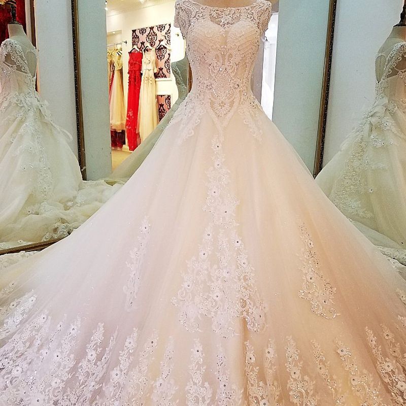 wedding gown with long tail