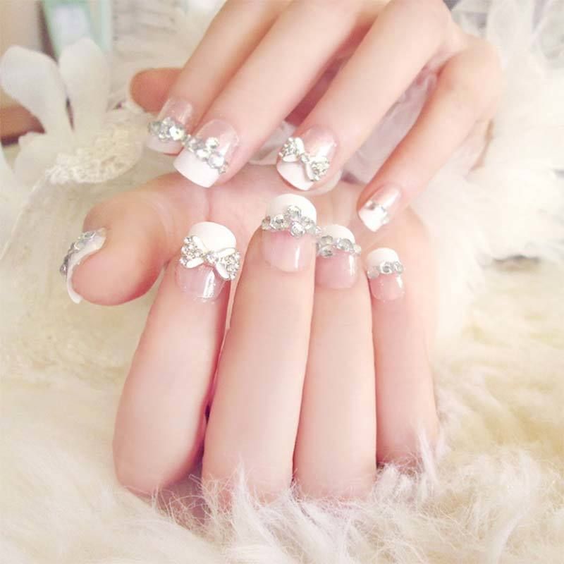 3d Fake Nails With Glue Wedding Bride Full Nail Tips Middle Long
