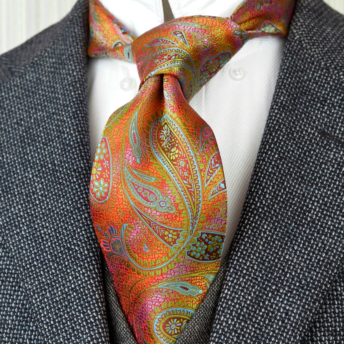 New Classic  Paisley Orange Blue JACQUARD WOVEN 100% Silk Men's Tie Necktie 
