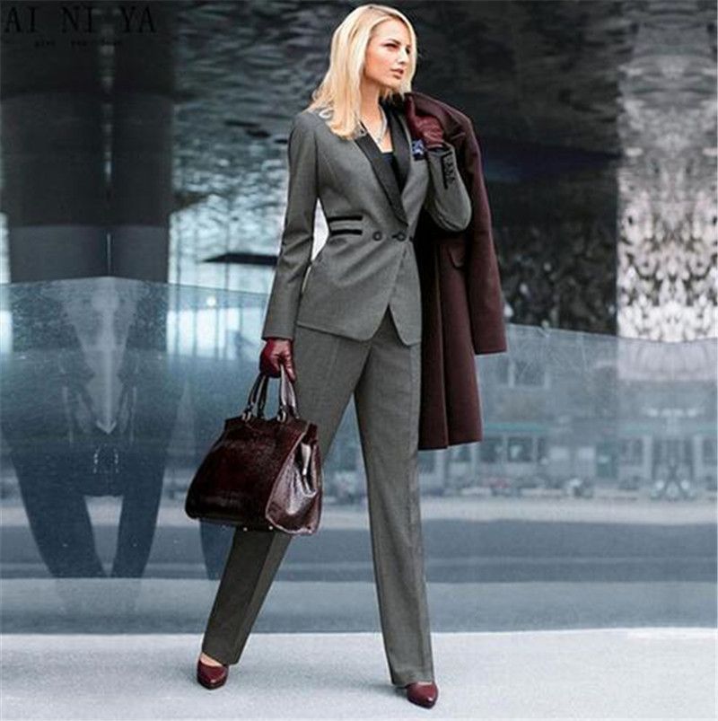 Womens Formal Pantsuits Custom Made Grey Women Ladies Fashion Office ...