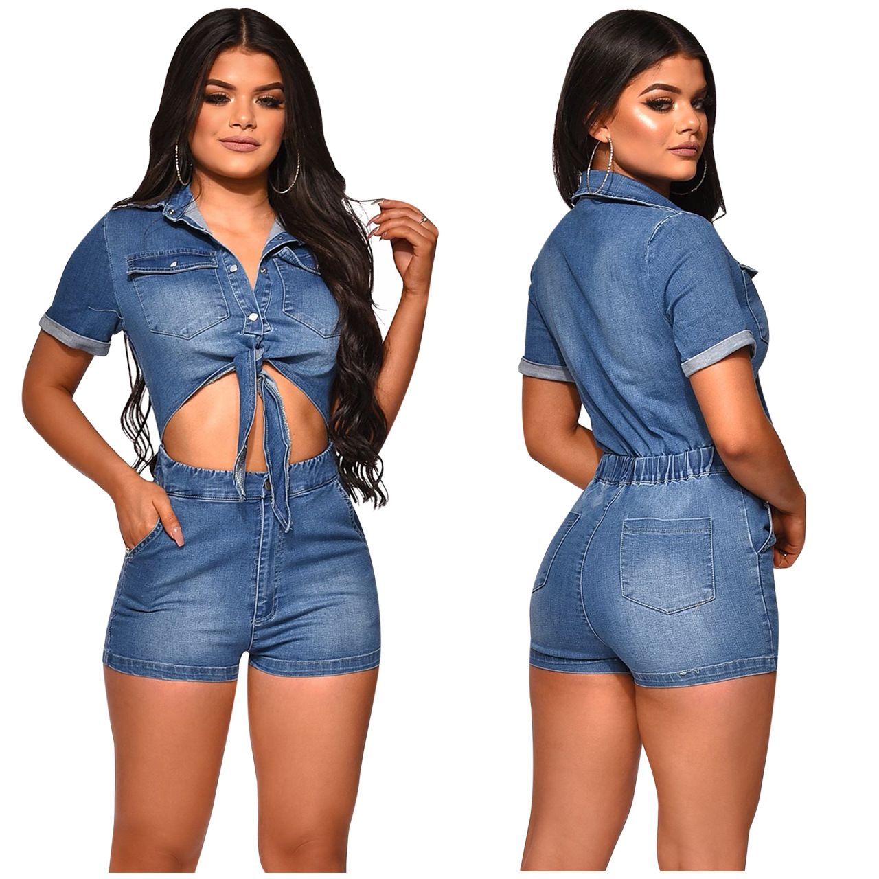 short sleeve denim playsuit