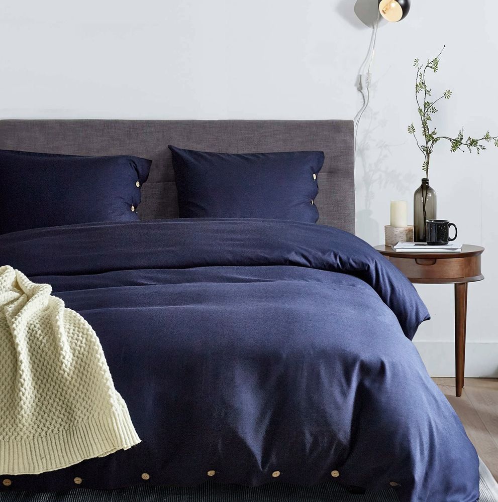 Holiday Gift Solid Navy Blue Color Bedding Duvet Cover Set Pillow