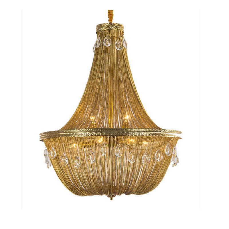 Luxury Gold Tassel Led E14 Pendant Lights D60cm K9 Crystal Lustre Led