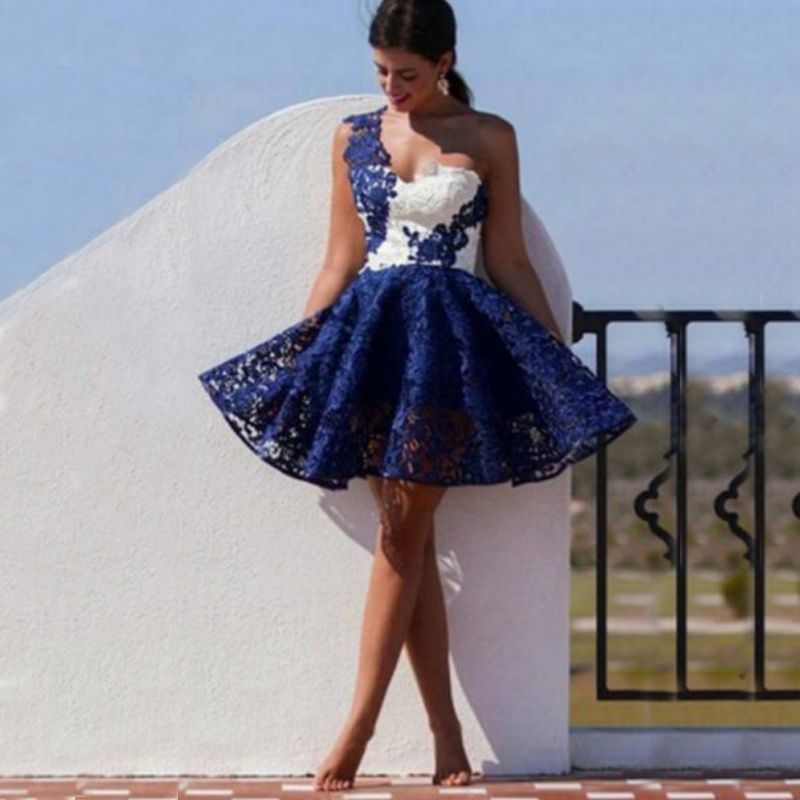 blue and white hoco dress