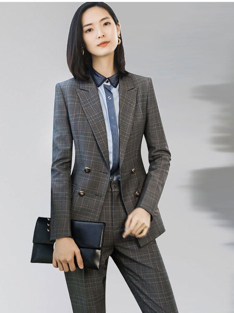 Compra Traje De Mujer Primavera Y Otoño New Women Plaid Traje De Doble  Pecho Traje De Dos Piezas Chaqueta + Pantalones Vestido Informal De  Negocios Para Mujer Barato | Entrega Rápida Y
