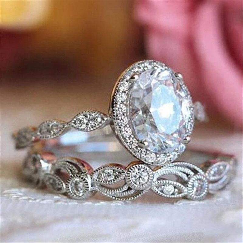 2020 Unique Vintage Jewelry 925 Sterling Silver Oval Cut White Topaz CZ