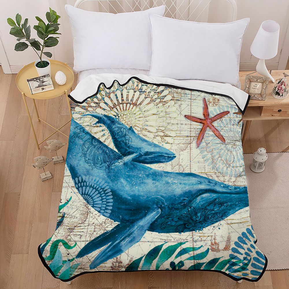 Sea Horse Turtle Octopus Whale Adult Kids Warm Winter Hooded Blanket Sofa Throw