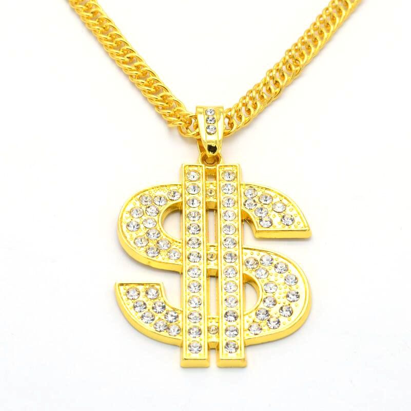 Wholesale Gold Color Dollar Sign Pendant Necklaces Luxury Design Long