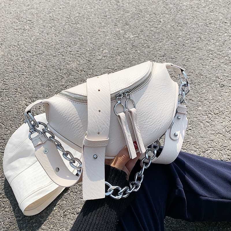 Silver Chain Design PU Leather Crossbody Bags For Women 2020 White Shoulder Messenger Handbags ...