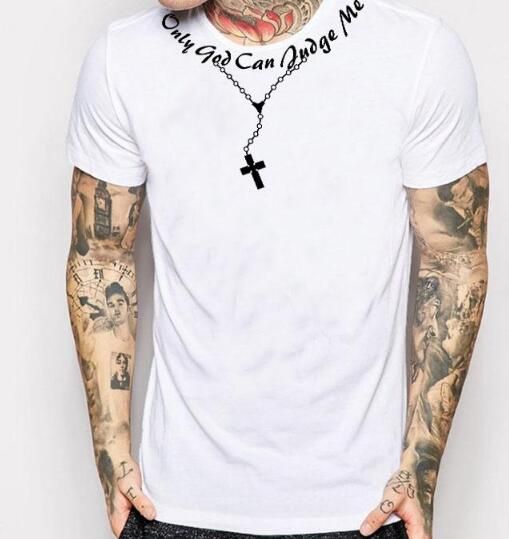 Acheter Only Dieu Peut Me Juger Chapelet Croix Chrétienne 2 Script De Tatouage Tupac Hommes Femmes 2pac Hip Hop T Shirt Graphic Camisetas Shirt De