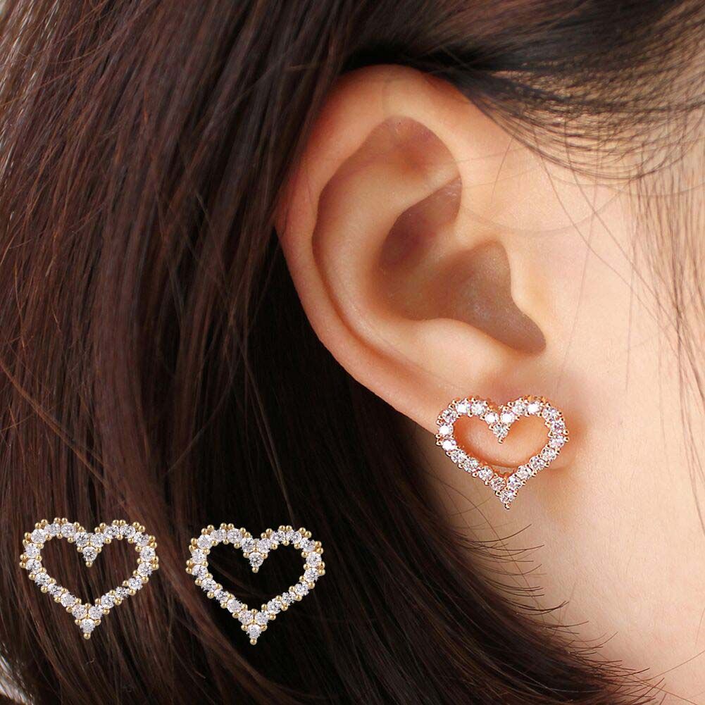 Wedding Women Party Silver Plated Crystal Heart Shaped Ear Stud Earrings Jewelry