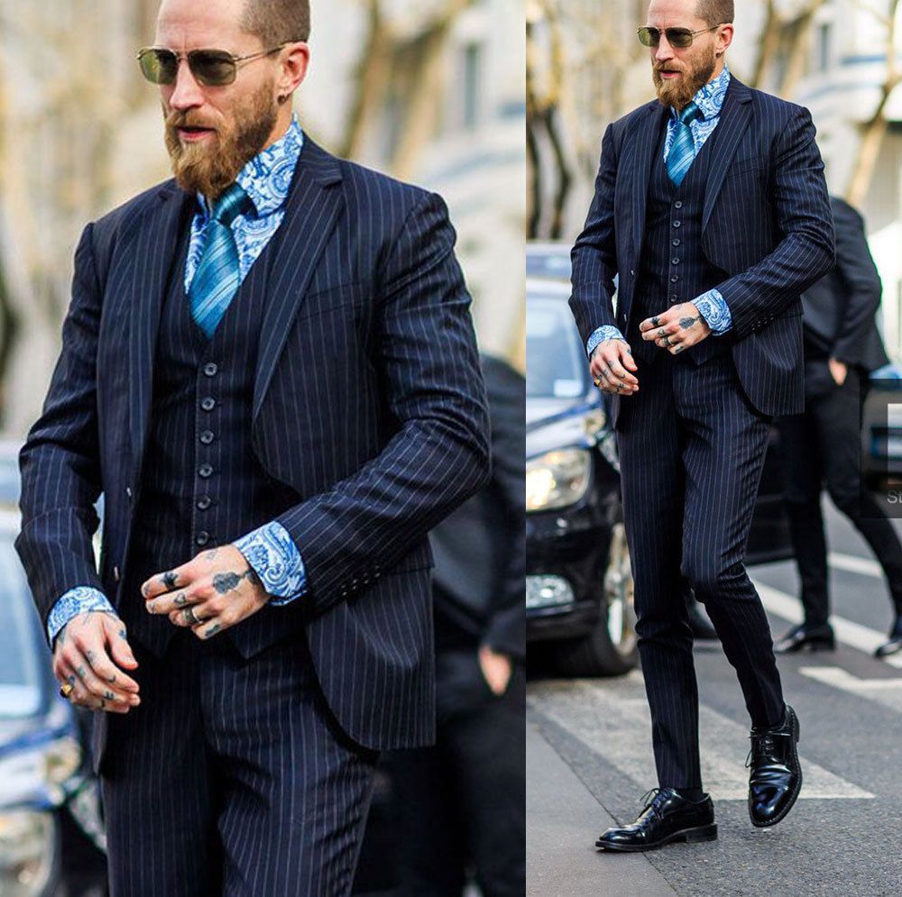 Vestiti Da Uomo Belli Tre Pezzi Lana Feel Classico Abiti Gessati Gangster  Con Gilet Abito Formale Blu Scuro Cappotto + Pantaloni + Gilet Da 83,47 € |  DHgate Italy
