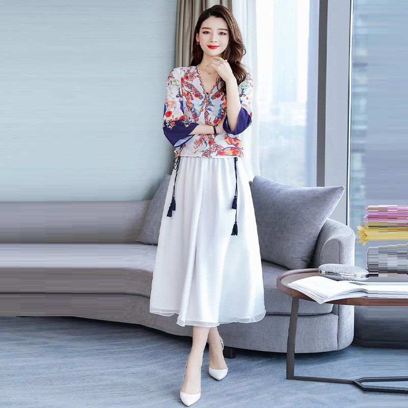 2020 2019 New Summer Retro Chinese Style Lady Pant Sets Casual Set